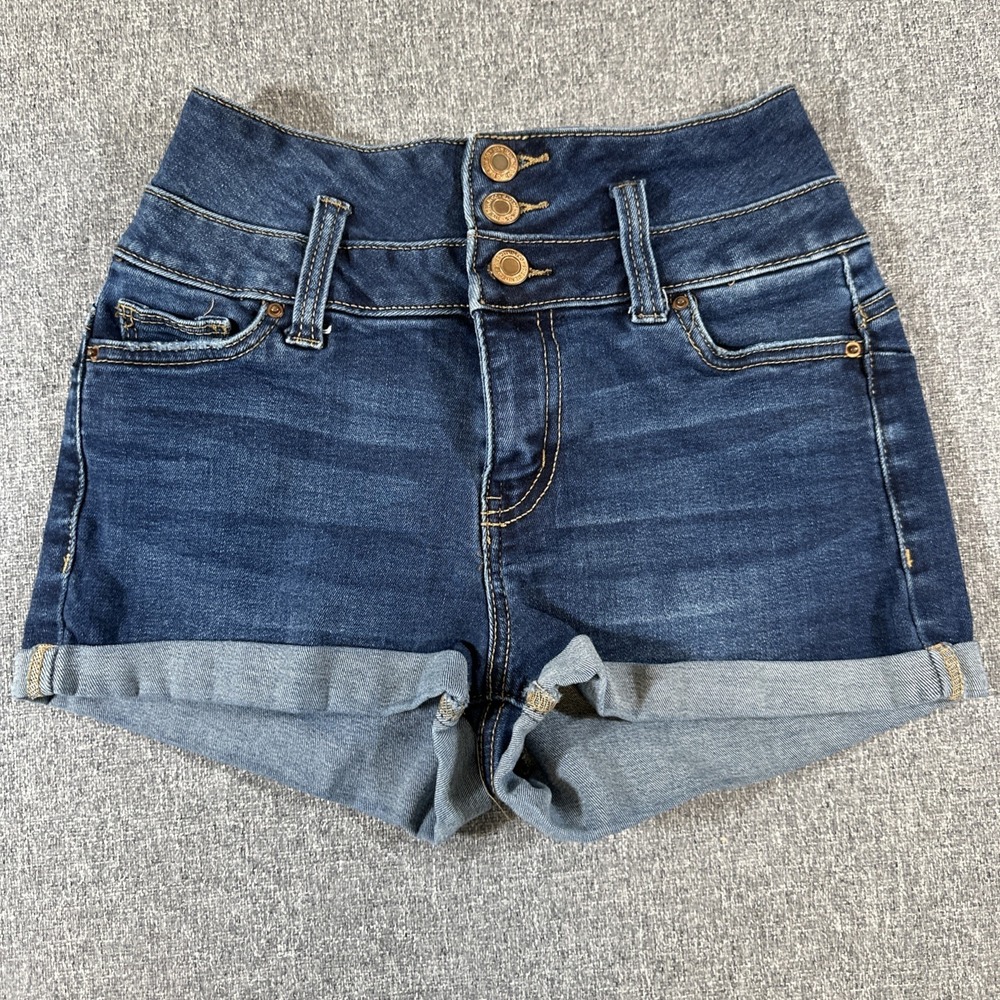 Ibiza High‎ Rise Push Up Denim Shorts Womens Size 0 Dark Wash Cuffed Stretch